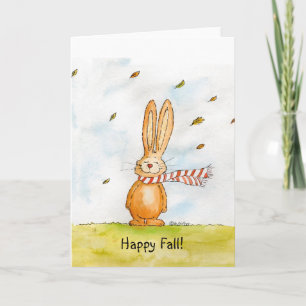 Lycklig Fall - Cute Autumn Hälsning med Bunny in t Kort