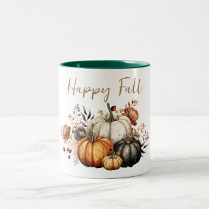 Lycklig Fall Flowers and Pumpkins Watercolor Autum Två-Tonad Mugg