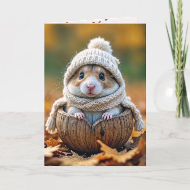 Lycklig Fall Hamster i Walnut Kort (Framsida)