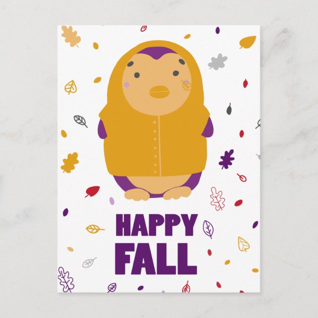 Lycklig Fall Lila Penguin Vykort (Framsida)
