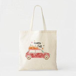 Lycklig Fall med Rosa Car och Pumpkins Tygkasse
