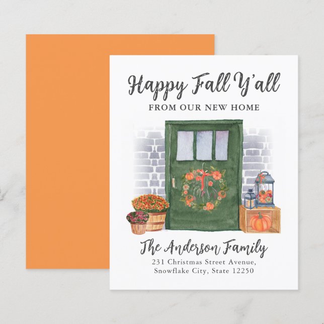 Lycklig Fall New Home Door Pumpkin Helgdag Flytta  (Fram/baksida)