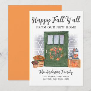 Lycklig Fall New Home Door Pumpkin Helgdag Flytta Meddelande