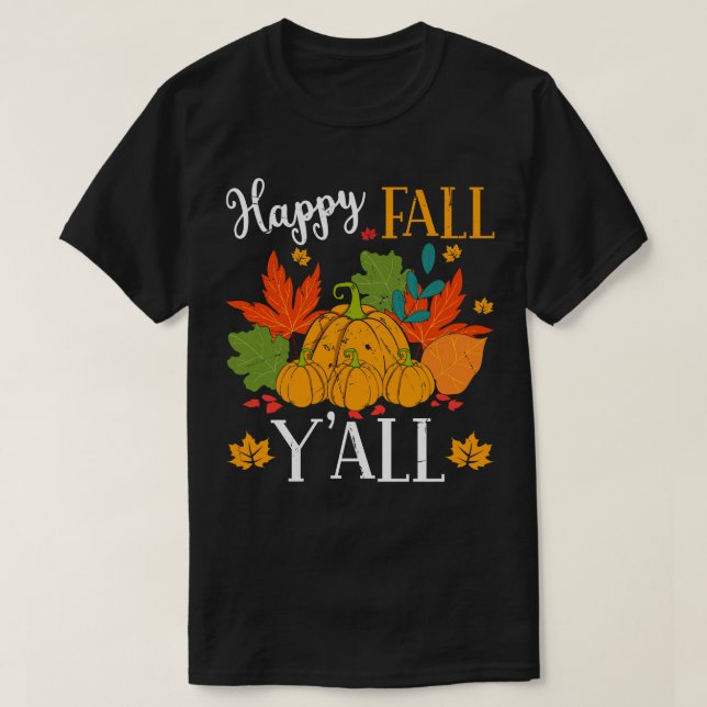 Lycklig Fall Pumpkin Löv Hösten T Shirt (Design framsida)