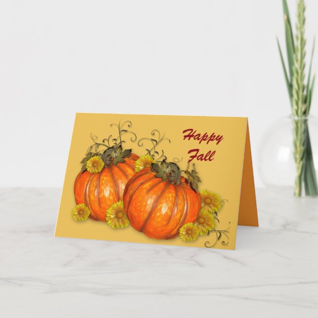 Lycklig Fall Pumpkins Helgkort (Framsida)