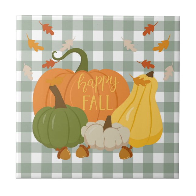 Lycklig Fall Pumpkins Kakelplatta (Framsidan)