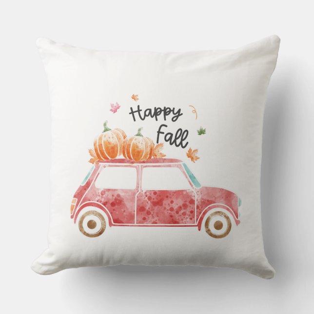 Lycklig Fall - Rosa Car med Pumpkins Autumn Kudde (Framsida)