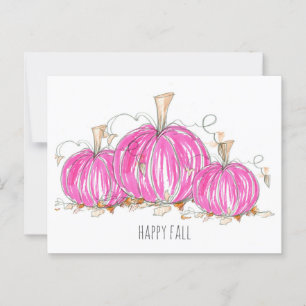 Lycklig Fall Rosa Pumpkins Löv Watercolor Vykort