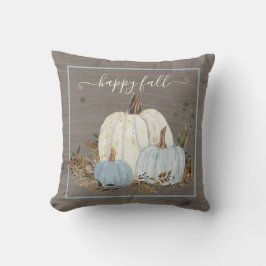 Lycklig Fall Script Blue White Pumpkin Rustic Löv Kudde