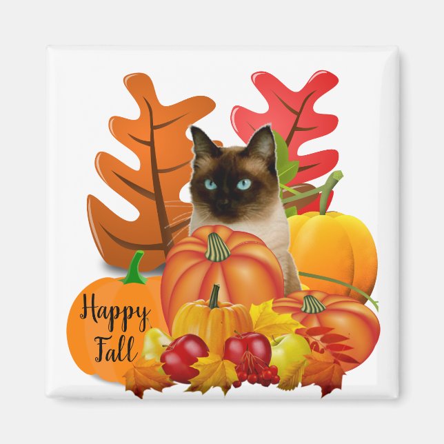 Lycklig Fall Siamese Cat in Pumpkin Patch Fridge Magnet (Framsidan)