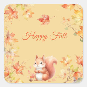 Lycklig Fall Squirrel i Löv Fyrkantigt Klistermärke