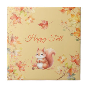 Lycklig Fall Squirrel i Löv Kakelplatta