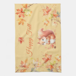 Lycklig Fall Squirrel i Löv Kökshandduk
