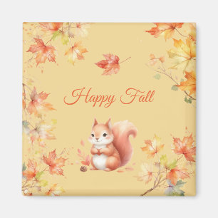 Lycklig Fall Squirrel i Löv Magnet