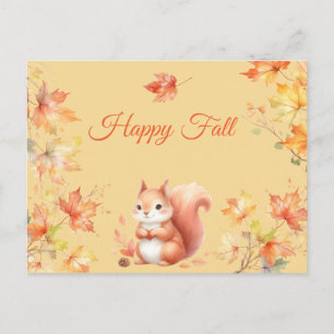 Lycklig Fall Squirrel i Löv Vykort