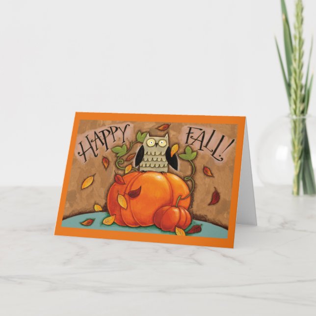Lycklig Fall Uggla och Pumpkin Kort (Framsida)