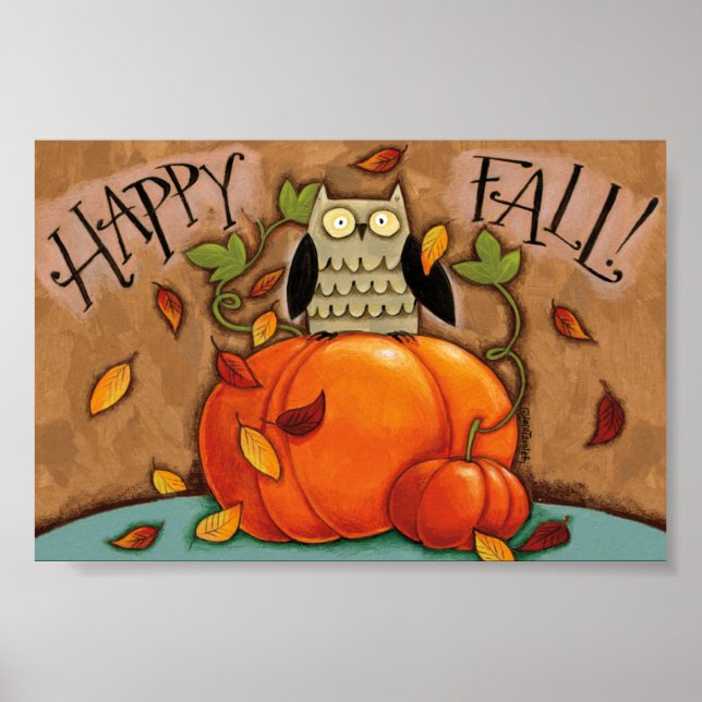 Lycklig Fall Uggla och Pumpkin Poster (Framsidan)