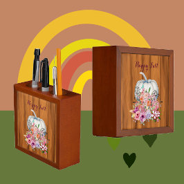 Lycklig Fall White Pumpkin Watercolor Rosa Flora