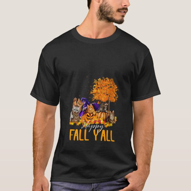 Lycklig Fall Y all Cats Älskare Autumn Pumpkin Map T Shirt (Framsida)