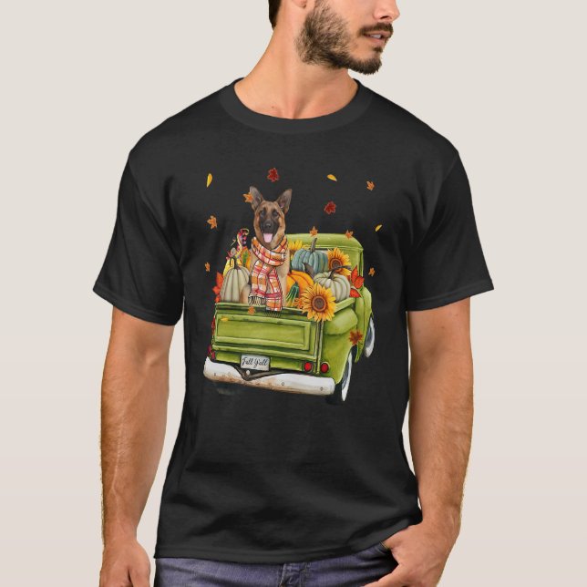 Lycklig Fall Y all German Shepherd Hund on Lastbil T Shirt (Framsida)
