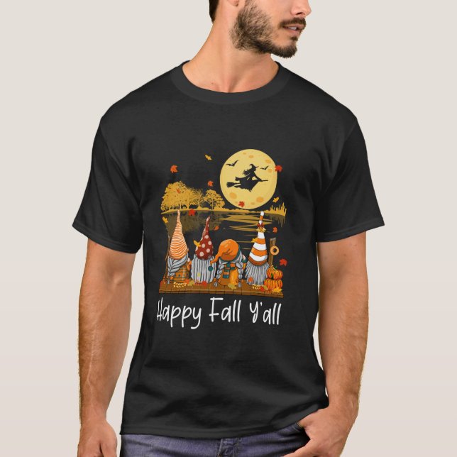 Lycklig Fall Y all Gnome Friend Pumpkin Funny Autu T Shirt (Framsida)