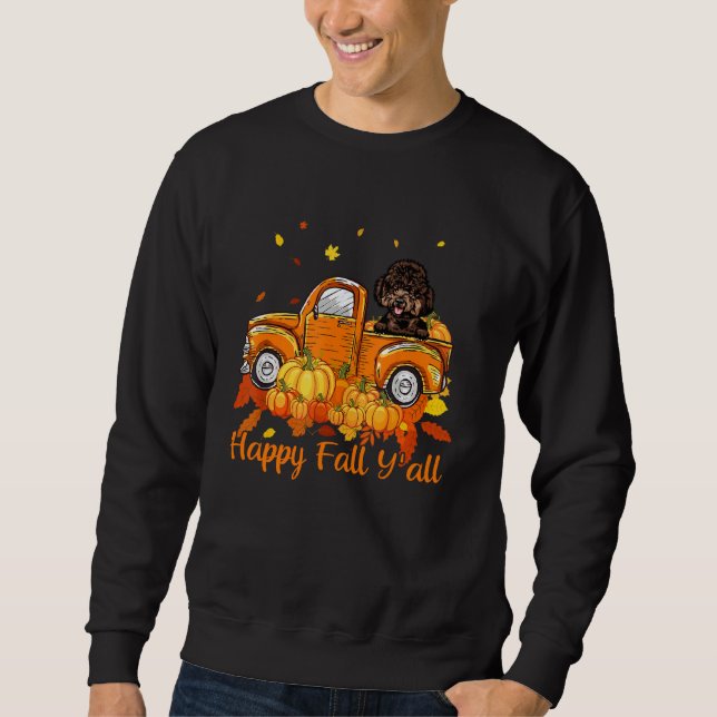 Lycklig Fall Y hela Pudel Hund Lastbil Pumpkin Hög Lång Ärmad Tröja (Framsida)