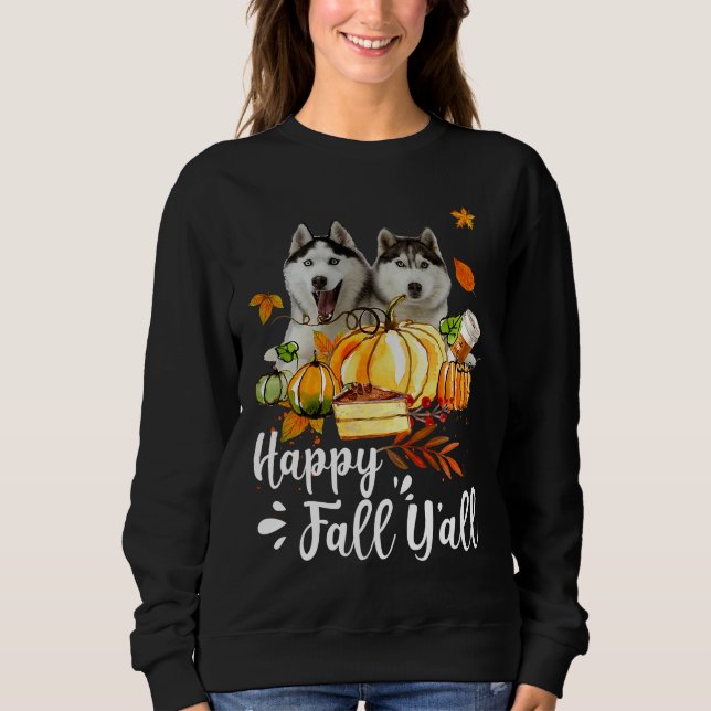 Lycklig Fall Y hela Siberian husky Hund Thanksgivi T Shirt (Framsida)