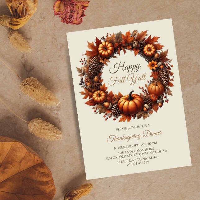 Lycklig Fall Y hela Thanksgivingen Höstkrans Inbjudningar (Skapare uppladdad)