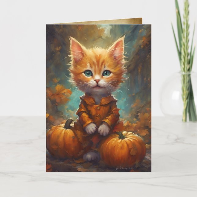 Lycklig Fall Y Kitten, Pumpkin Patch Cat Kort (Framsida)