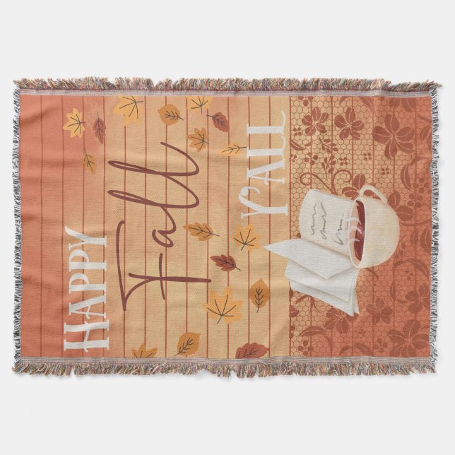Lycklig Fall Y med kaffe och Höst löv Filt (Framsidan)