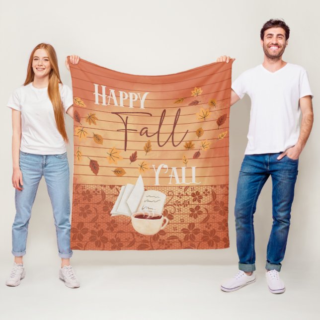 Lycklig Fall Y med kaffe och Höst löv Fleecefilt (På plats)