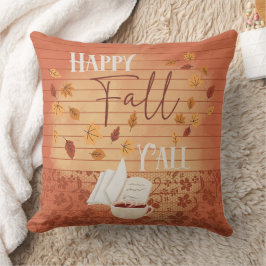 Lycklig Fall Y med kaffe och Höst löv Kudde
