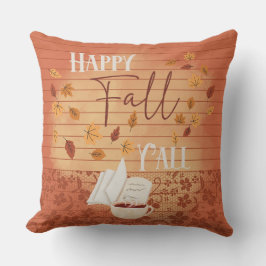 Lycklig Fall Y med kaffe och Höst löv Kudde