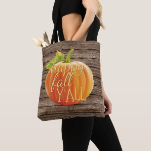 Lycklig Fall Y Orange Pumpkin på Planks Mönster Tygkasse