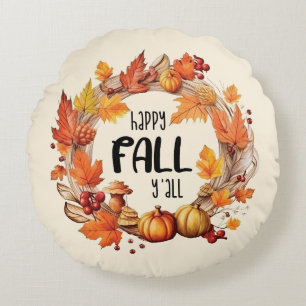 Lycklig Fall Y - Pumpkin & Höst löv Wandeans Rund Kudde