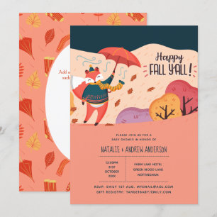 Lycklig Fall Ya Mysiga Fox Folk Art Baby Shower Inbjudningar