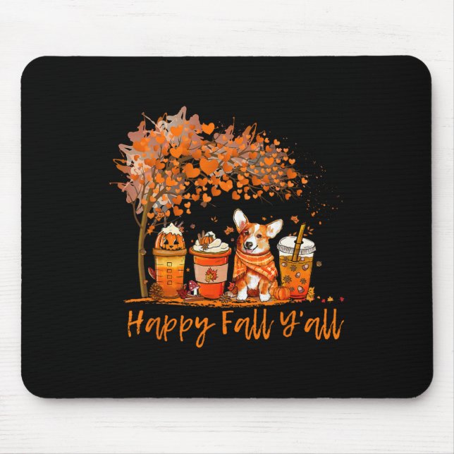 Lycklig Fall Y'all Autumn Corgi Halloween Pumpkin  Musmatta (Framsidan)