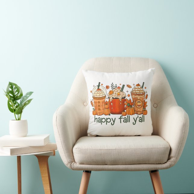 Lycklig Fall Y'all, Autumn och Pumpkin Spice Kudde (Stol)