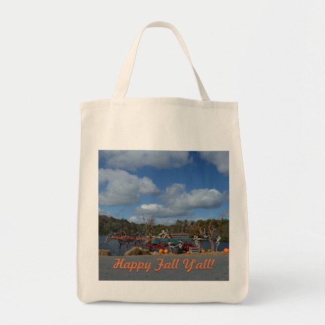 Lycklig Fall Y'all Autumn Rustic Photography Art Tygkasse (Framsidan)