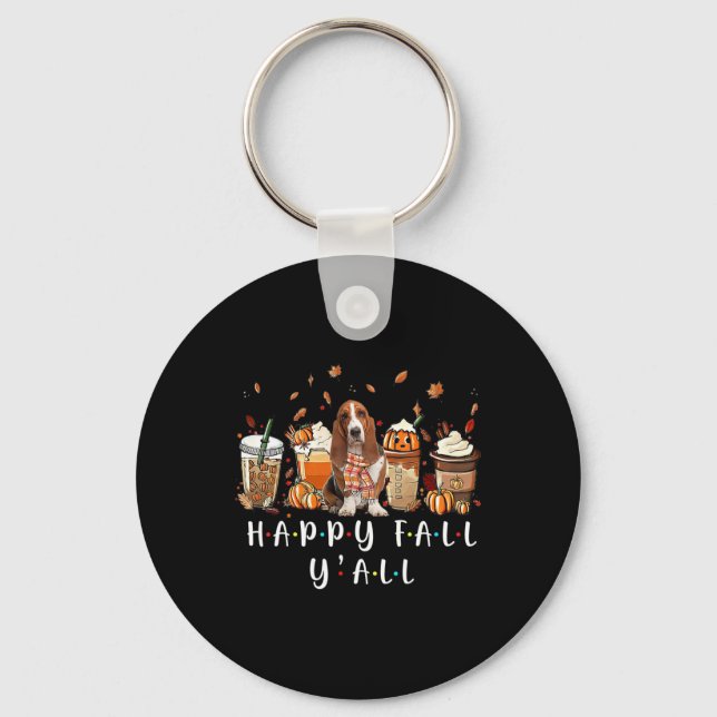 Lycklig Fall Y'all Bysset Hound Hund Coffee Pumpki Nyckelring (Framsida)