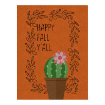 Lycklig Fall Y'All Cactus Design Poster