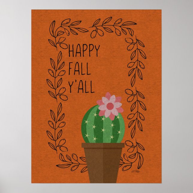 Lycklig Fall Y'All Cactus Design Poster (Framsidan)