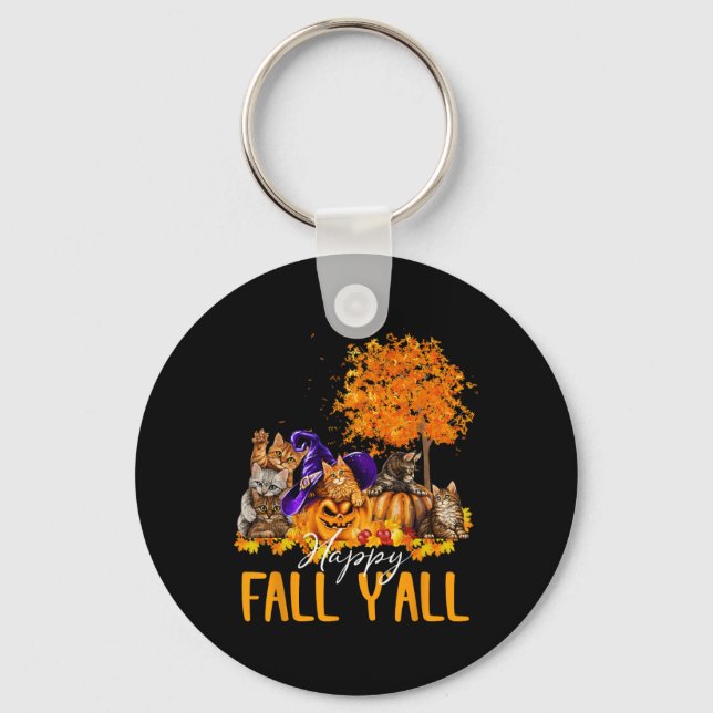Lycklig Fall Y'all Cats Älskare Autumn Pumpkin Map Nyckelring (Framsida)