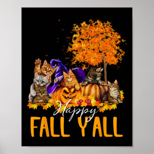 Lycklig Fall Y'all Cats Älskare Autumn Pumpkin Map Poster