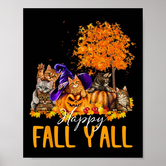 Lycklig Fall Y'all Cats Älskare Autumn Pumpkin Map Poster (Framsidan)
