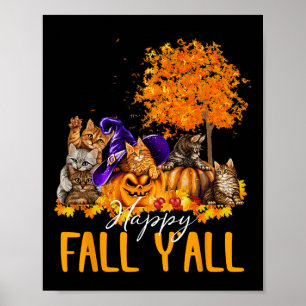 Lycklig Fall Y'all Cats Älskare Autumn Pumpkin Map Poster