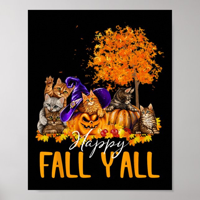 Lycklig Fall Y'all Cats Älskare Autumn Pumpkin Map Poster (Framsidan)