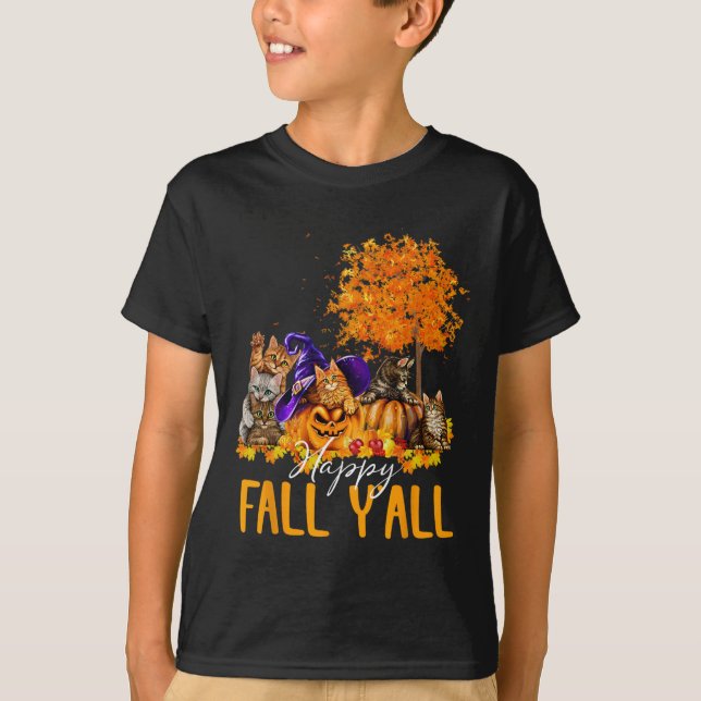 Lycklig Fall Y'all Cats Älskare Autumn Pumpkin Map T Shirt (Framsida)