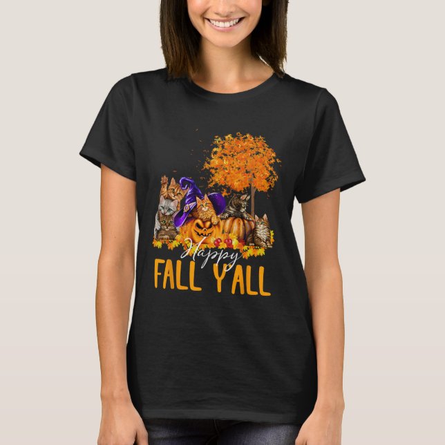 Lycklig Fall Y'all Cats Älskare Autumn Pumpkin Map T Shirt (Framsida)