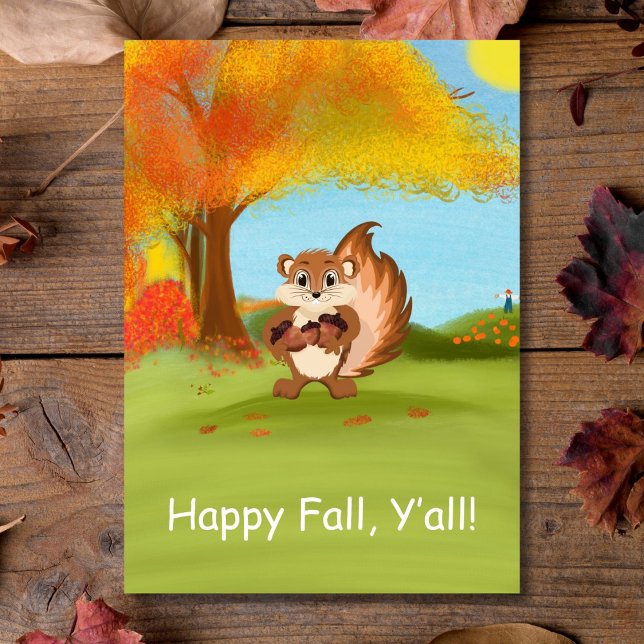 Lycklig Fall Y'All Chipmunk med Acorns Kort (Skapare uppladdad)